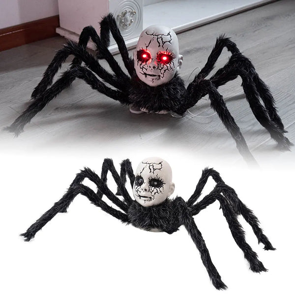 The Porch Creeper™ – Motion-Activated Doll Face Spider | Glowing Eyes & Creepy Sounds